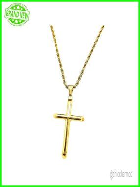 24K Gold Plated Rope Chain Cross Pendant Necklace for Men Women Teens